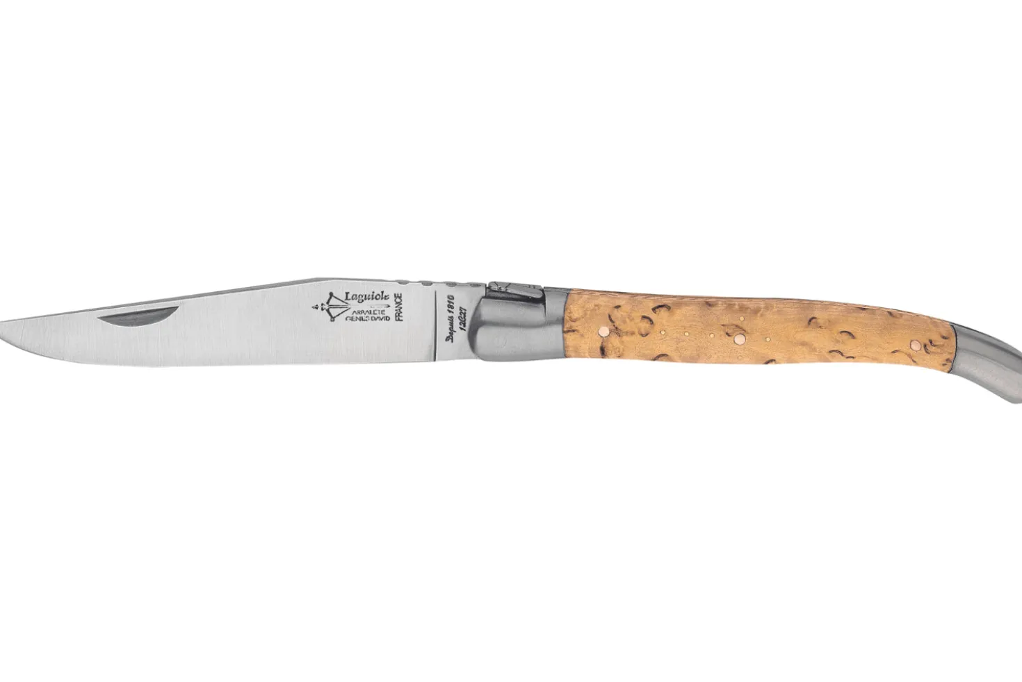 Couteau pliant Laguiole Arbalète G.DAVID 4512 manche en bois de bouleau avec deux mitres en inox mat