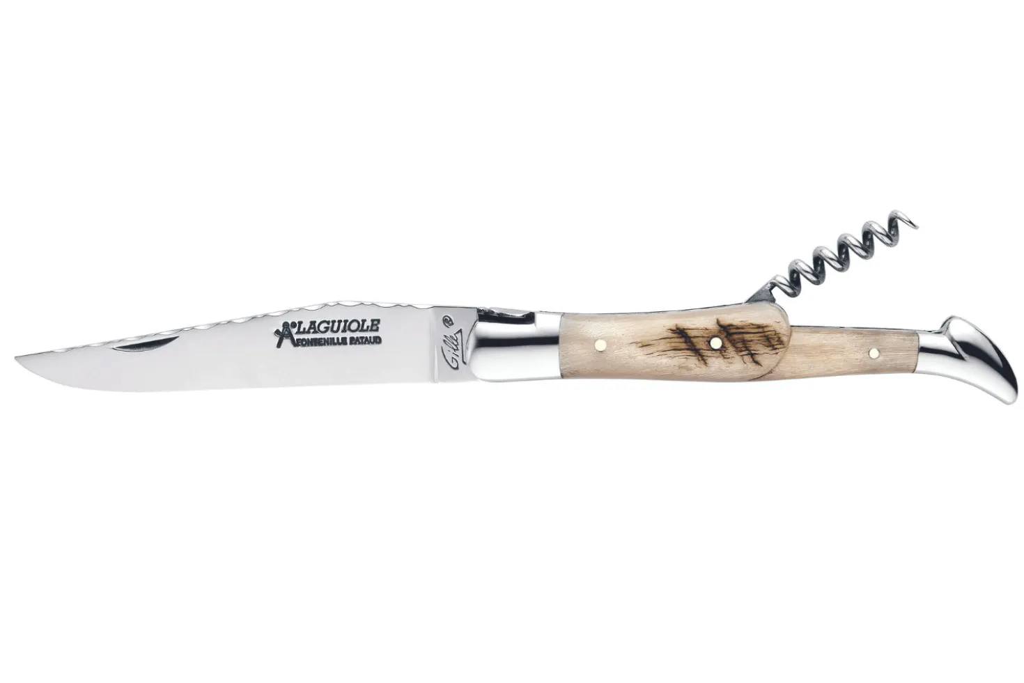 Couteau pliant Laguiole GILLES 8632 manche corne de bélier 12cm avec tire bouchon