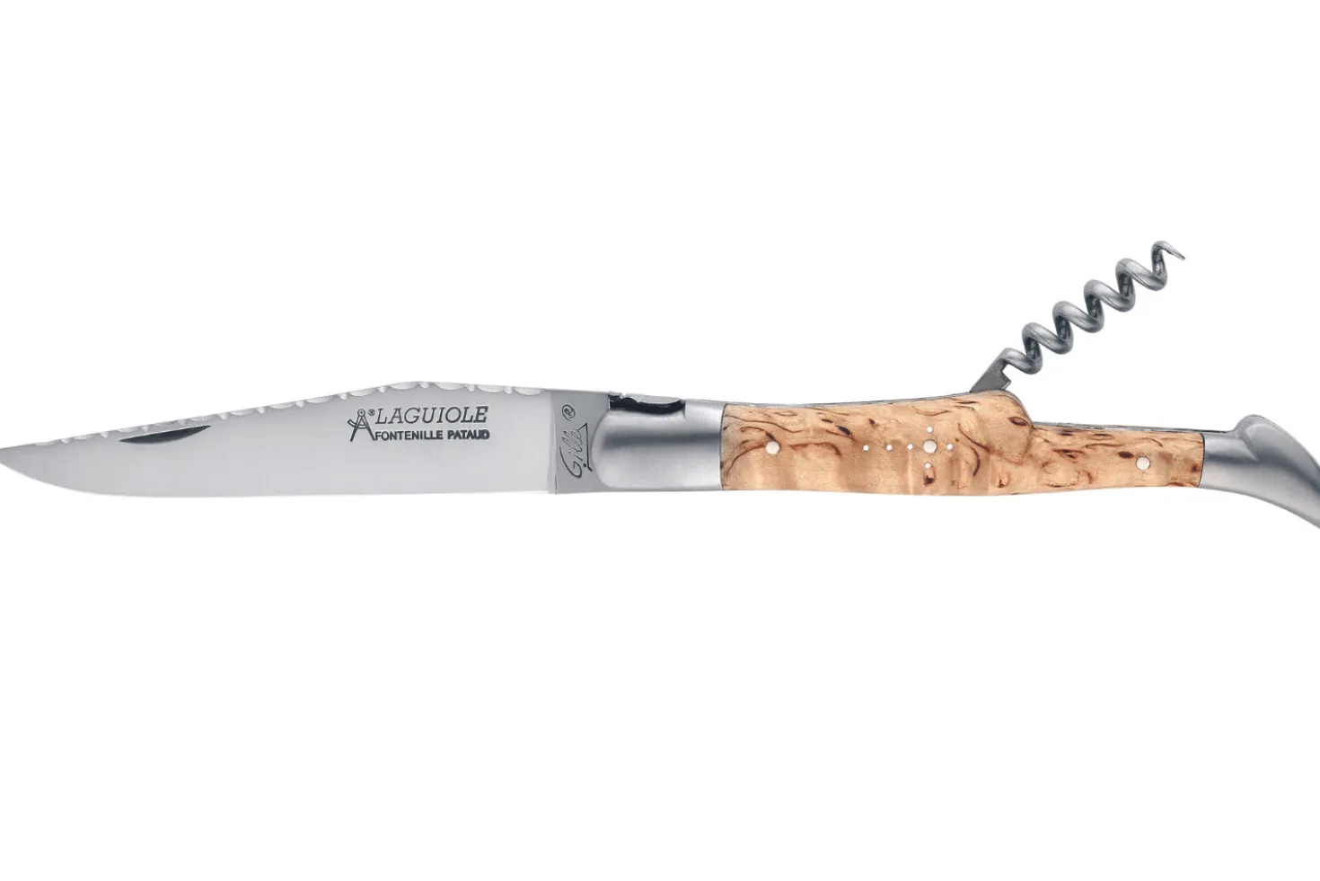Couteau pliant Laguiole GILLES 8642 manche en bois de bouleau 12cm avec tire-bouchon