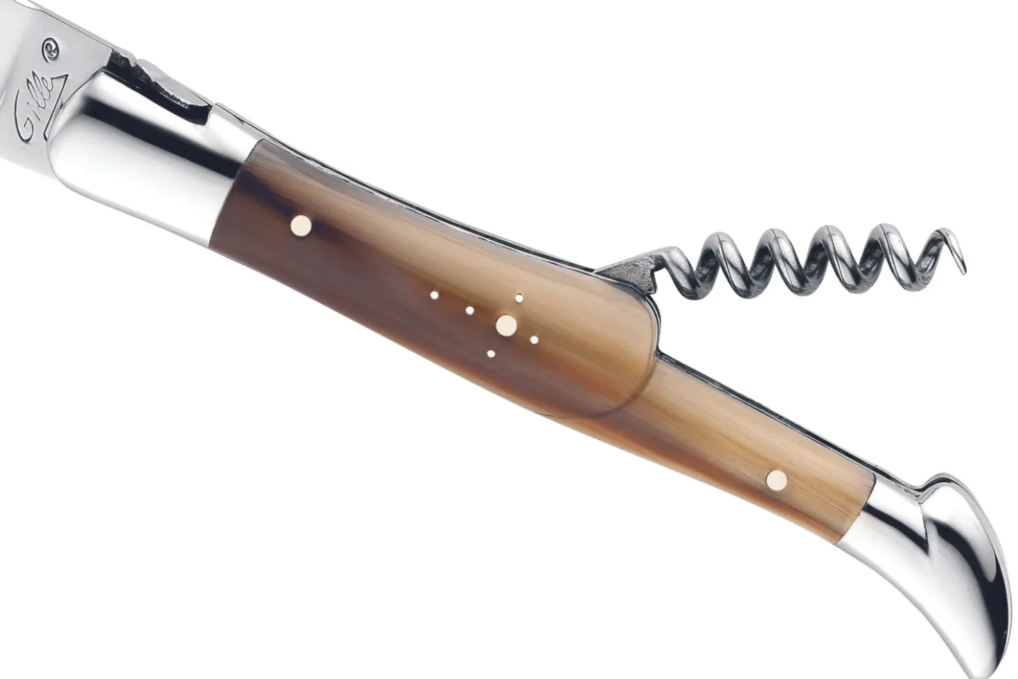 Couteau pliant Laguiole GILLES 8682 manche pointe de corne blonde 12cm avec tire-bouchon