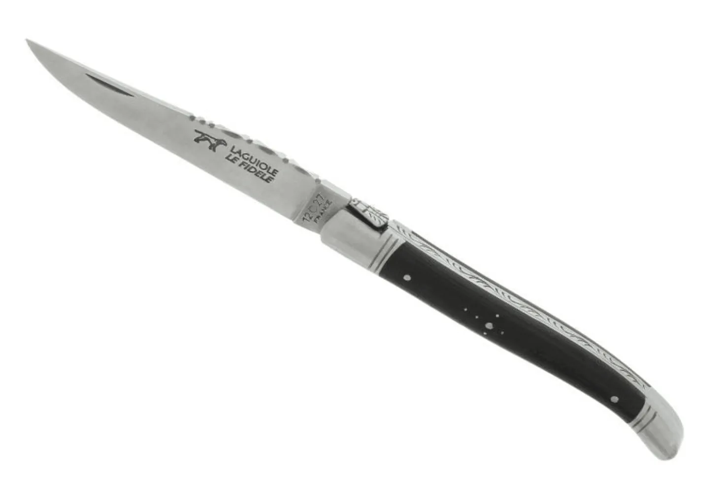 Couteau pliant Laguiole LE FIDELE acier Sandvik manche bois d'ébène 12cm