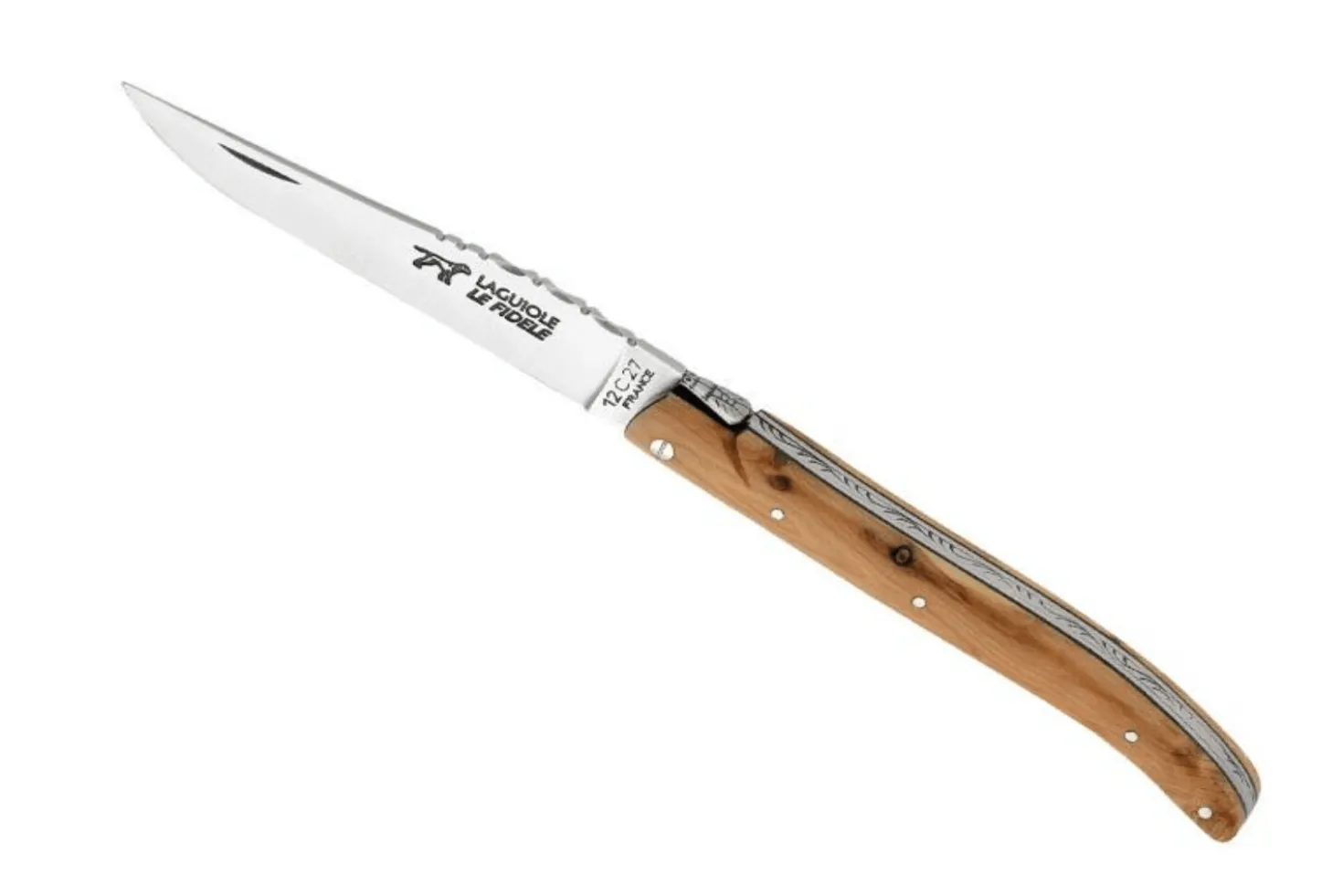 Couteau pliant Laguiole LE FIDELE acier Sandvik manche plein bois de genévrier 12cm