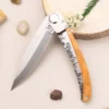 Couteau pliant Le Coq Français Paris artisanal manche bois d'olivier 11,5cm + étui