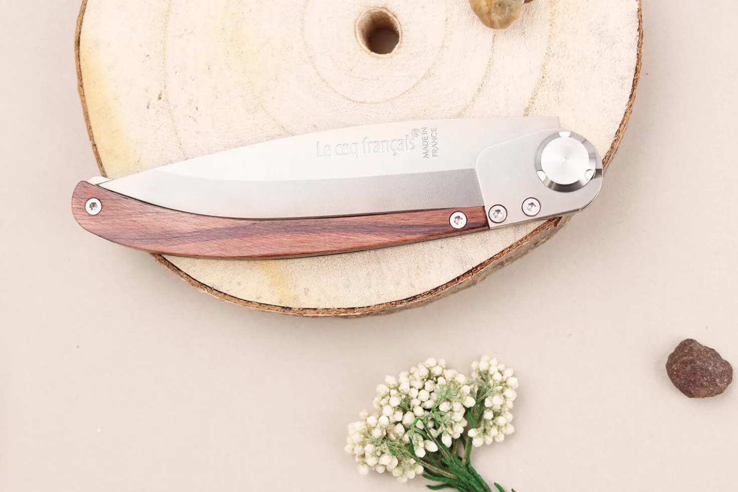Couteau pliant Le Coq Français Bretagne artisanal manche bois de violette 11,5cm + étui