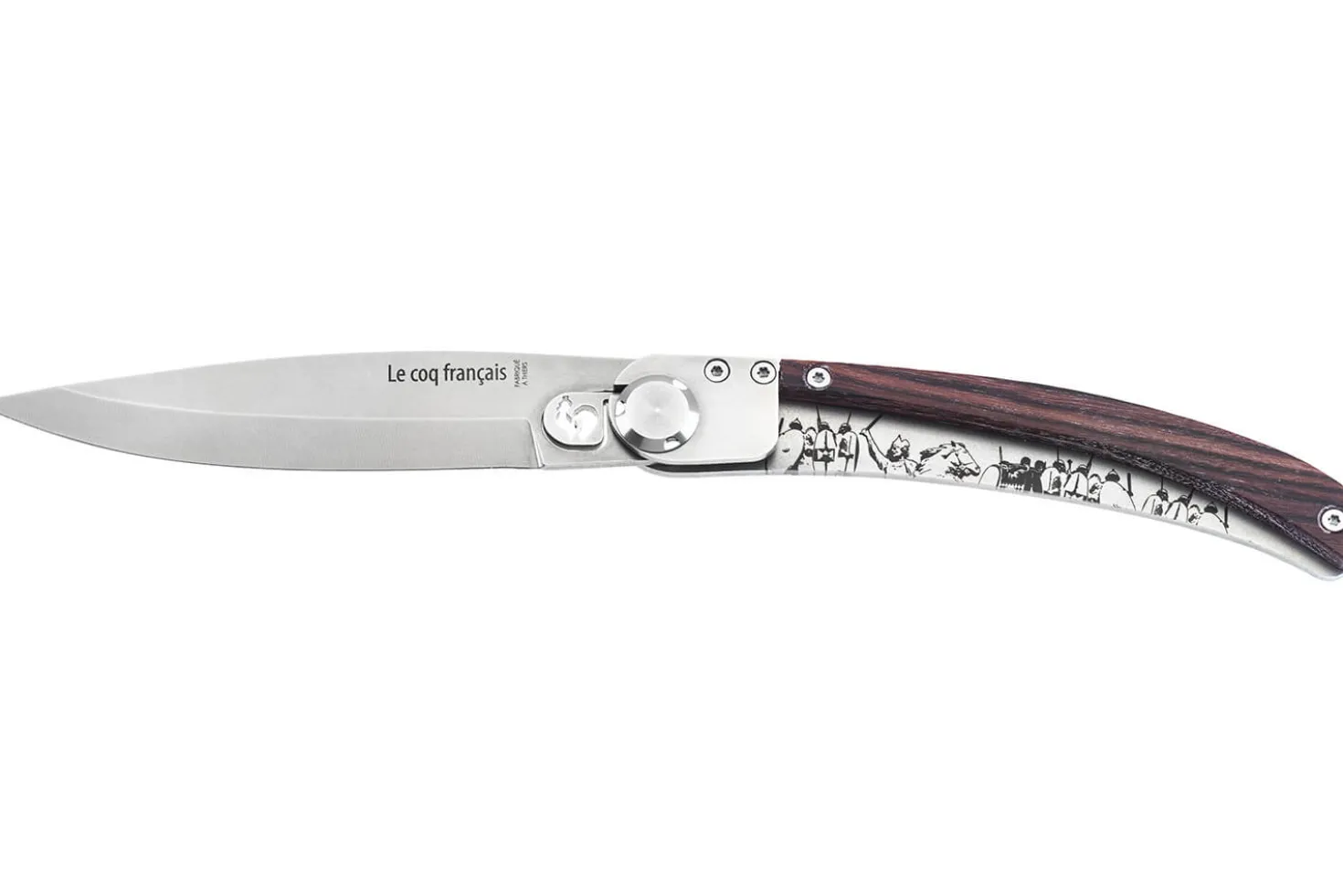 Couteau pliant Le Coq Français Vercingétorix artisanal manche bois de violette 11,5cm + étui