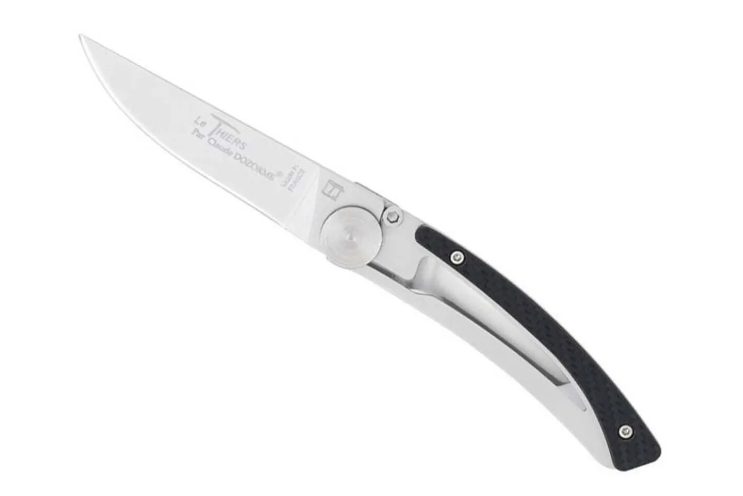 Couteau pliant Le Thiers Liner Lock Claude Dozorme façon carbone 10,5 cm