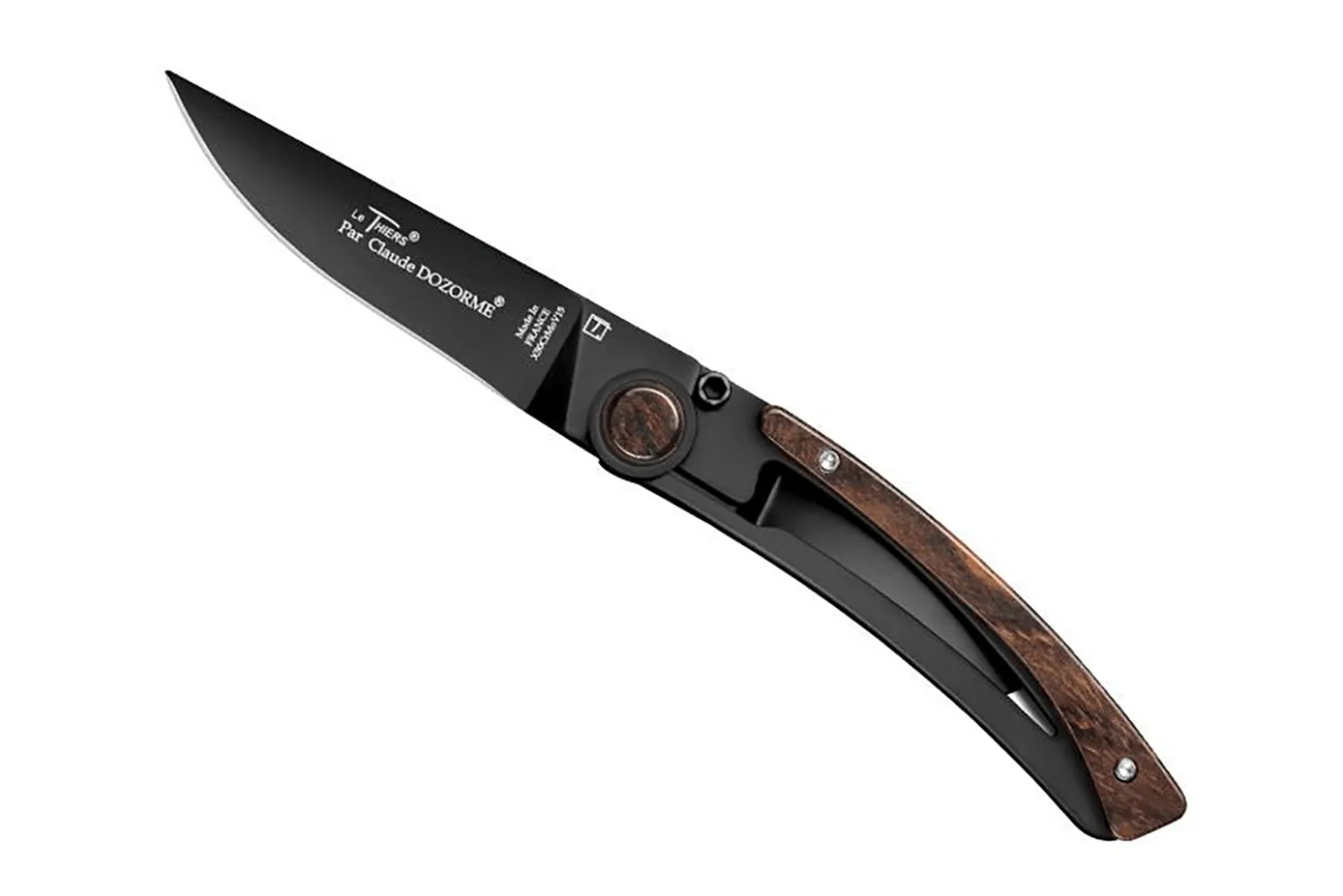 Couteau pliant Le Thiers Liner Lock Claude Dozorme acier noir bois de vallernia 10,5cm