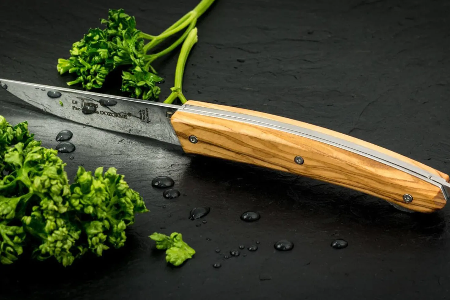 Couteau pliant Le Thiers Verrou Claude Dozorme manche bois d'olivier 12cm
