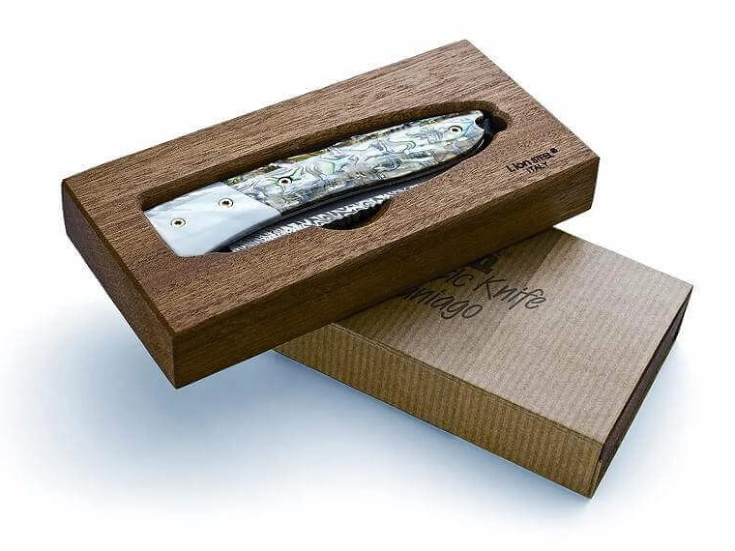 Couteau pliant LionSteel Opera acier damas manche 10cm + lacet
