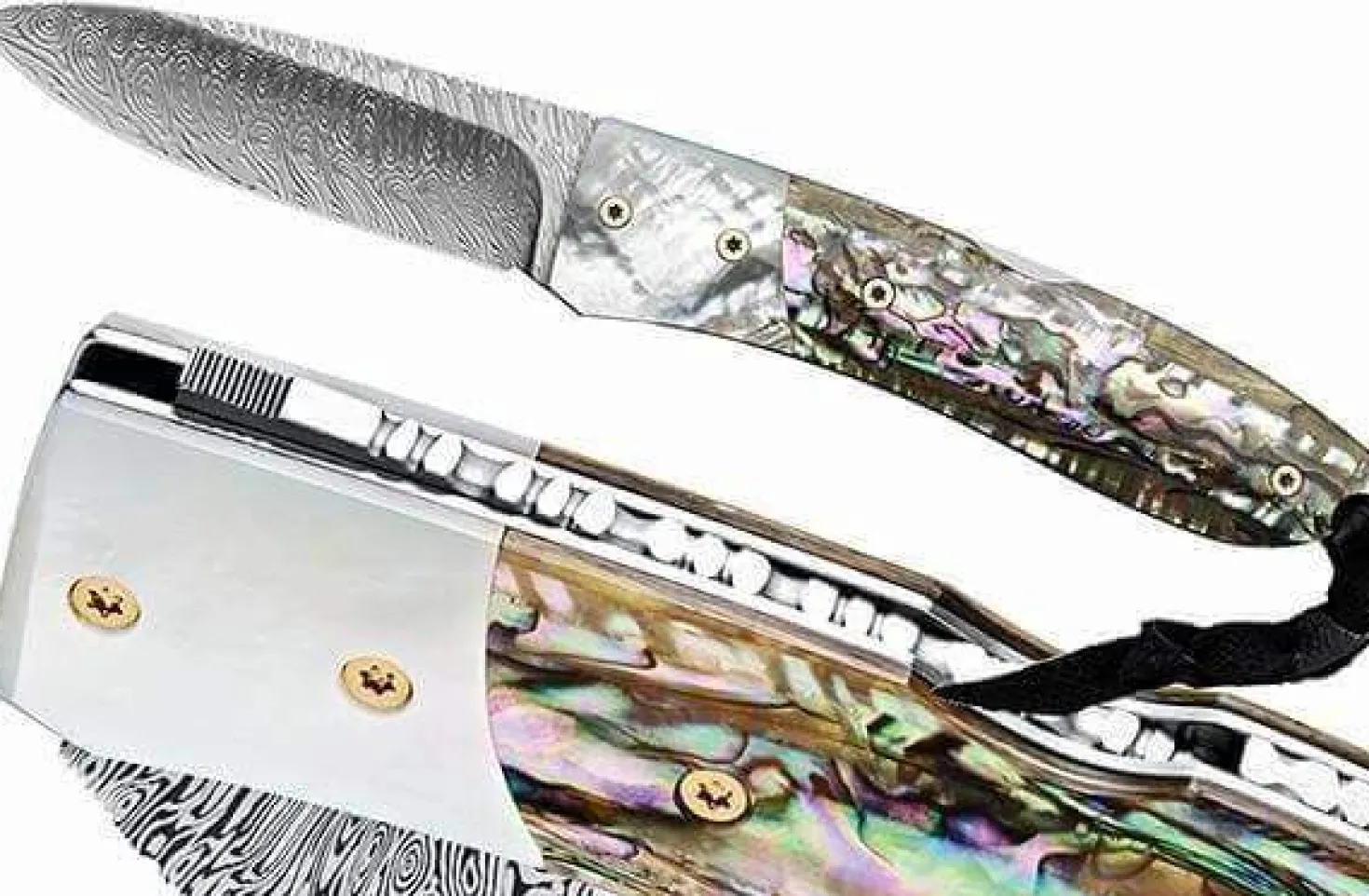 Couteau pliant LionSteel Opera acier damas manche 10cm + lacet