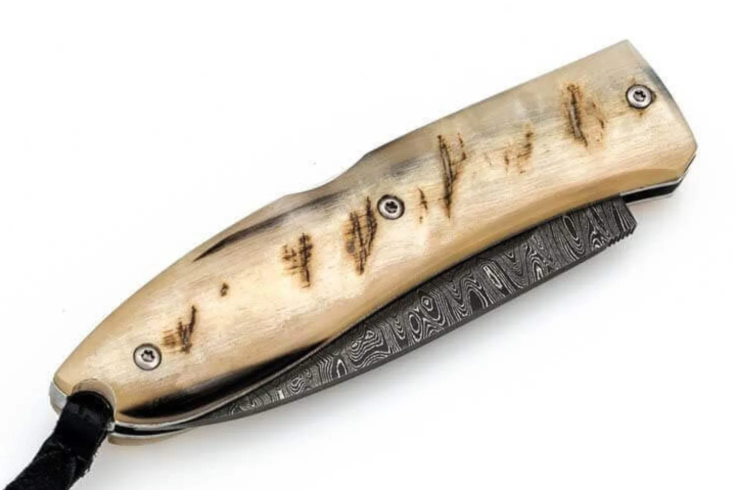Couteau pliant LionSteel Opera acier damas manche 10cm + lacet