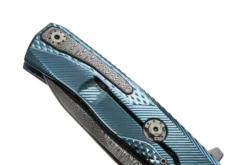 Couteau pliant LionSteel ROK damas manche titanium bleu 11cm