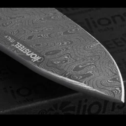 Couteau pliant LionSteel ROK damas manche titanium bleu 11cm