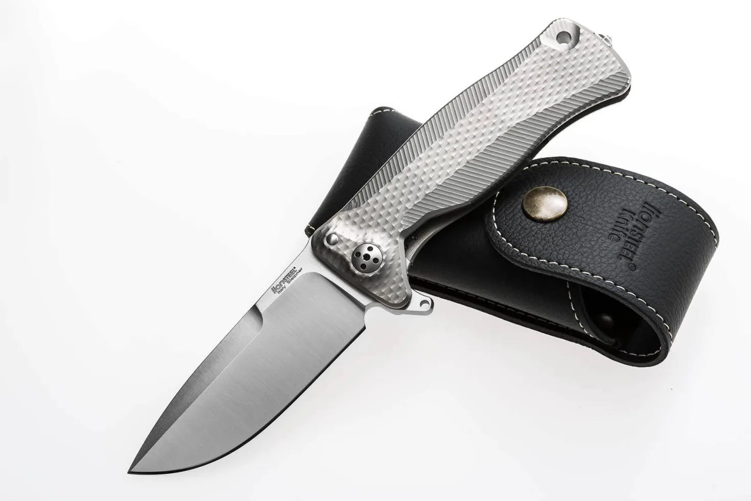 Couteau pliant LionSteel SR11 manche titanium 12cm pic brise-vitre + étui cuir