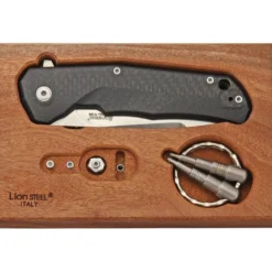 Couteau pliant LionSteel Tre manche 10cm + coffret bois