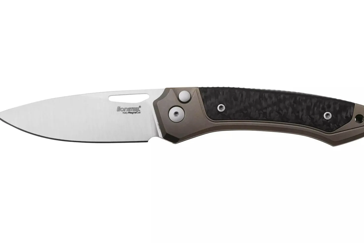 Couteau pliant LionSteel Twain TW-BRCF manche 10,5cm en titanium bronze et fibres de carbone