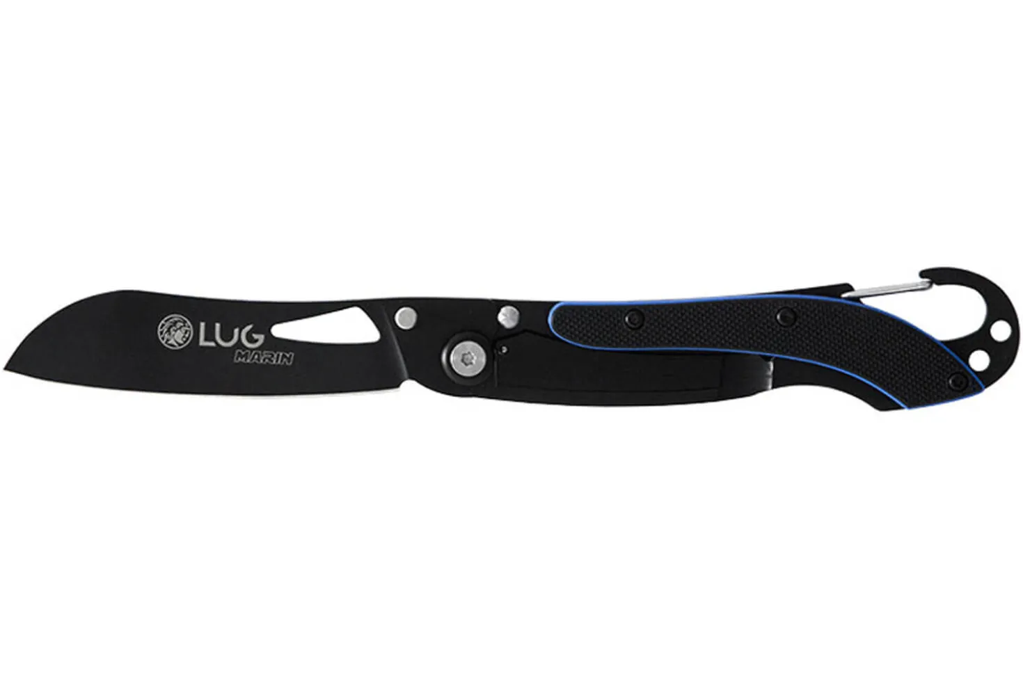 Couteau pliant LUG SP2TBB noir et bleu manche en G10 et acier 11,6cm avec mousqueton