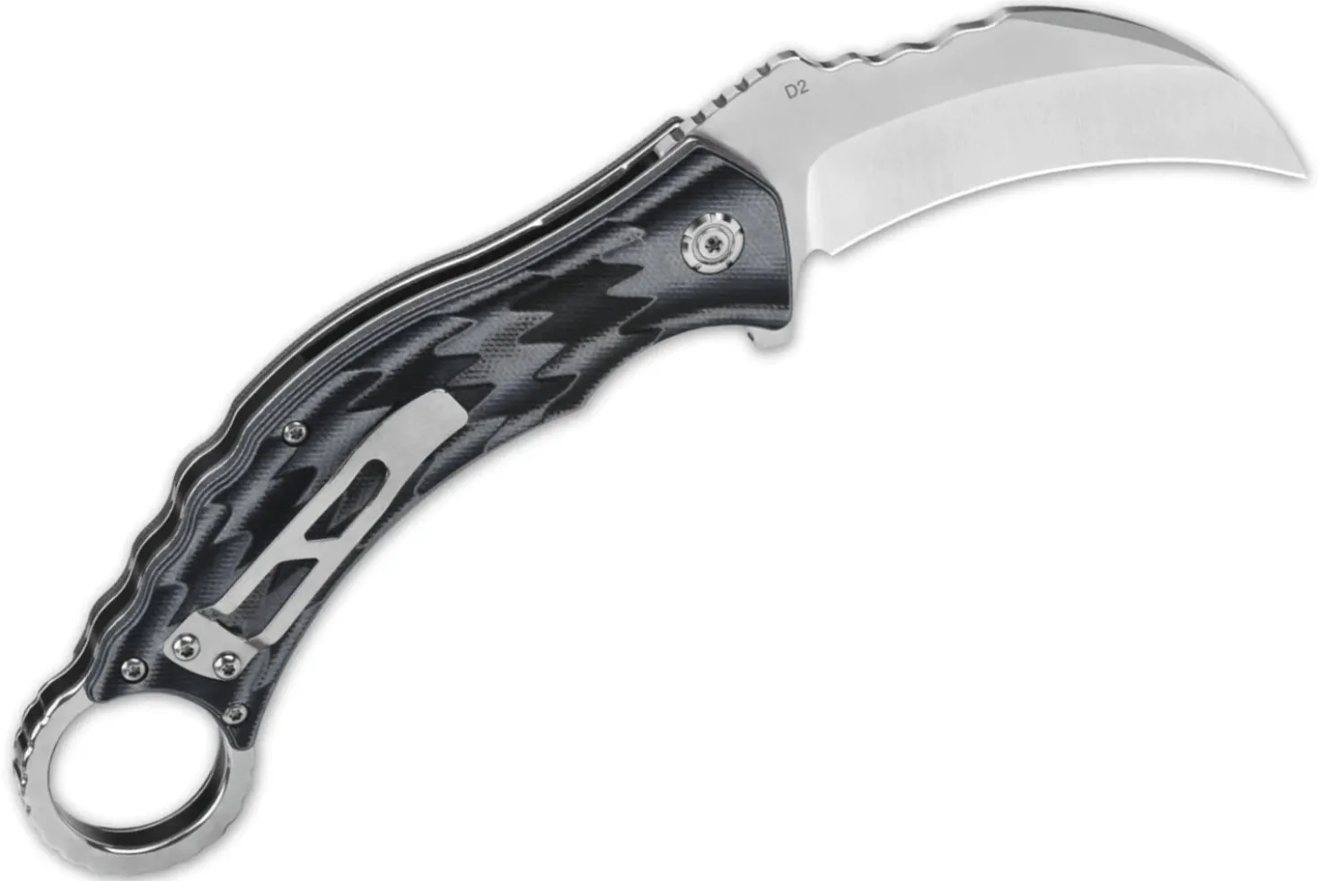 Couteau pliant QSP Eagle 120E karambit manche en G10 gris et noir 13,6cm
