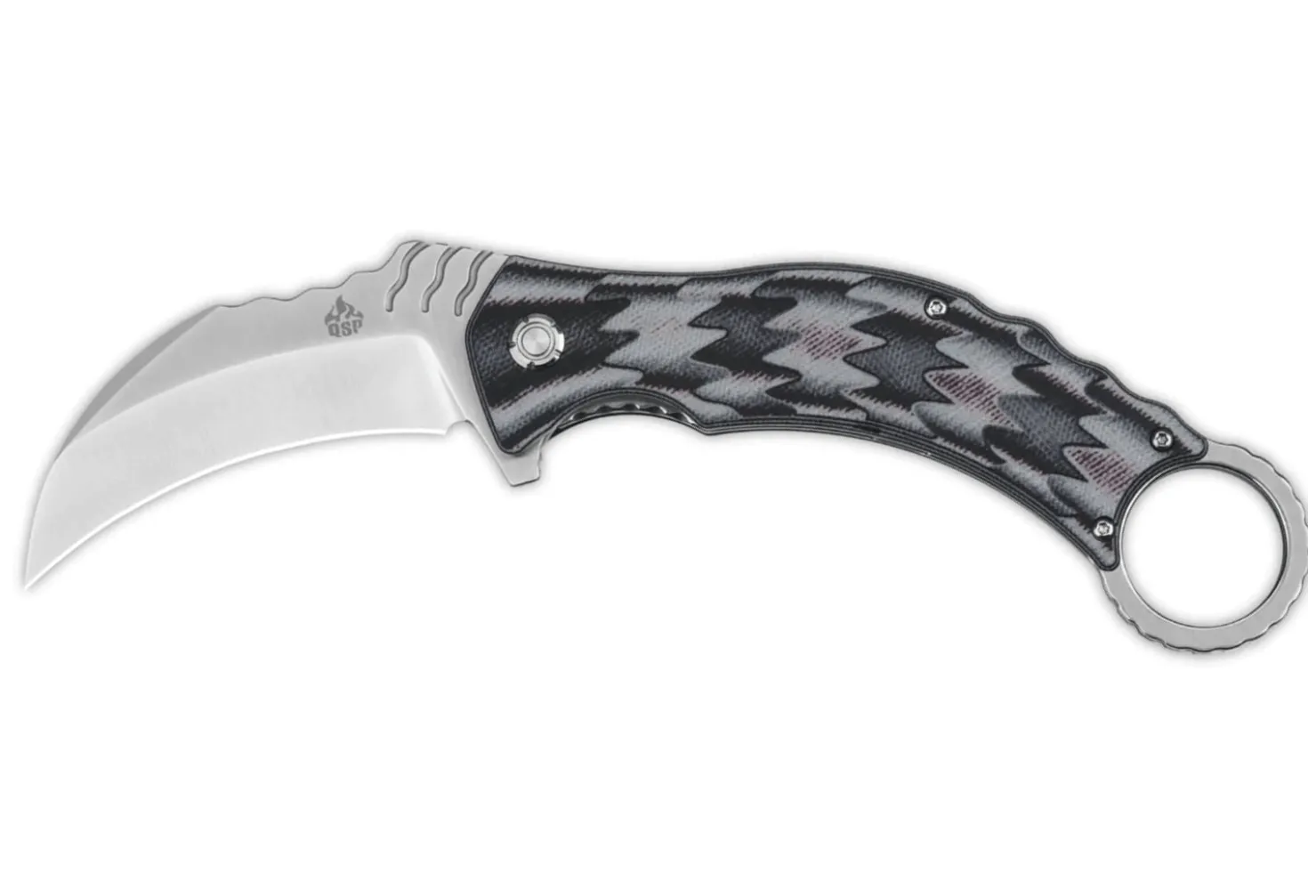 Couteau pliant QSP Eagle 120E karambit manche en G10 gris et noir 13,6cm
