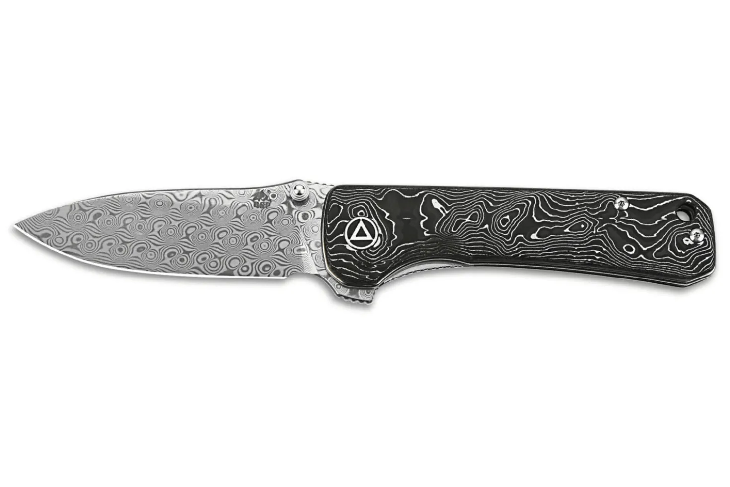 Couteau pliant QSP Hawk 131Q acier damas manche en fibre de carbone noir et aluminium 10,5cm