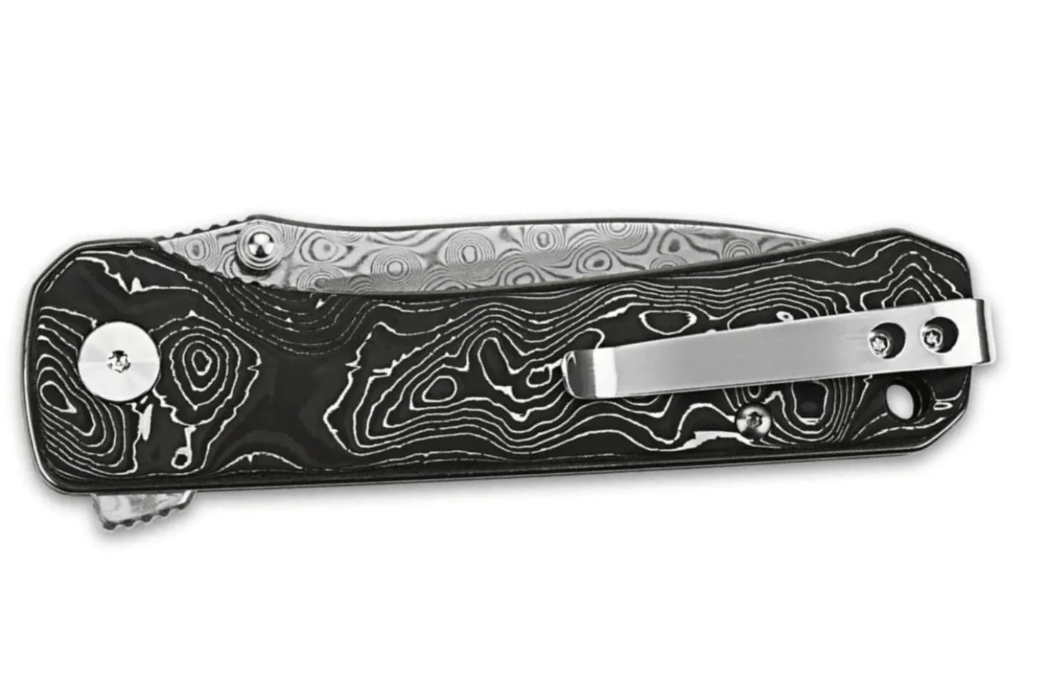 Couteau pliant QSP Hawk 131Q acier damas manche en fibre de carbone noir et aluminium 10,5cm