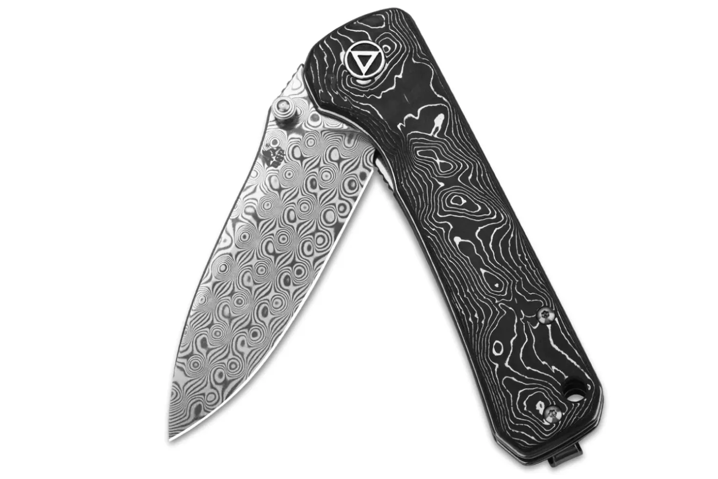 Couteau pliant QSP Hawk 131Q acier damas manche en fibre de carbone noir et aluminium 10,5cm