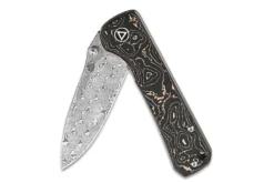 Couteau pliant QSP Hawk 131S acier damas manche en fibre de carbone et cuivre 10,5cm