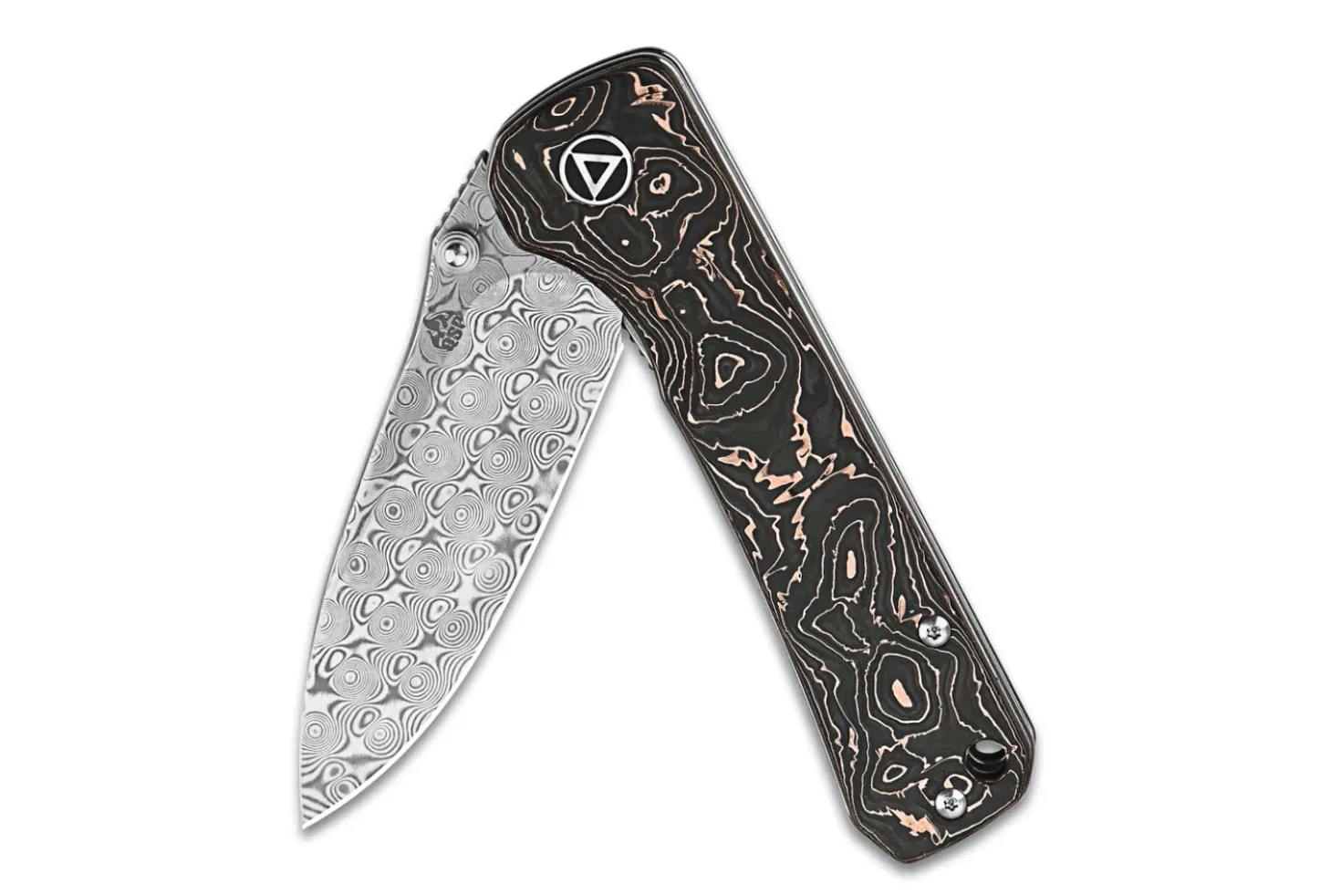 Couteau pliant QSP Hawk 131S acier damas manche en fibre de carbone et cuivre 10,5cm