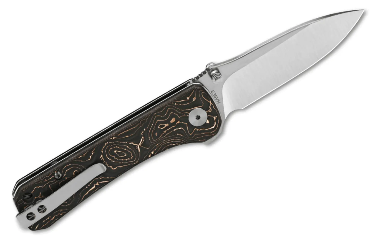 Couteau pliant QSP Hawk 131T manche en carbone incrusté de cuivre 10,5cm noir/bronze