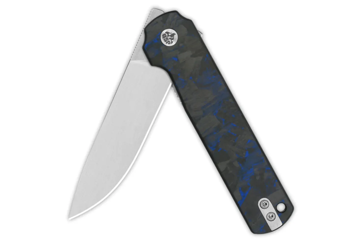 Couteau pliant QSP Lark 144E manche carbone/G10 noir et bleu 10,8cm