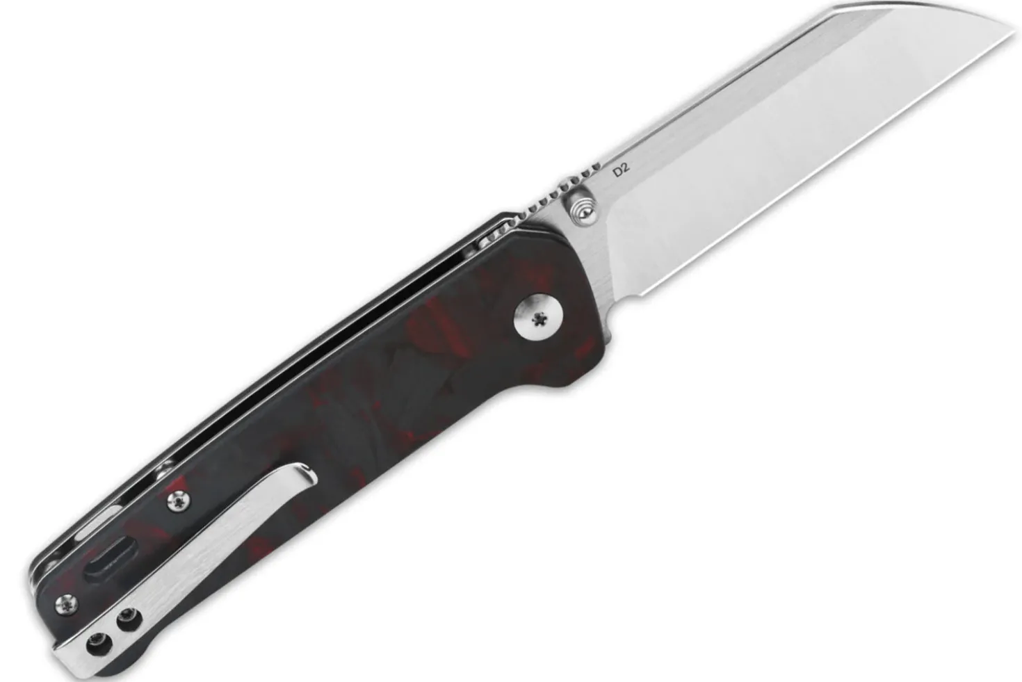 Couteau pliant QSP Penguin 130TRD manche en fibre de carbone noir et rouge 10,2cm
