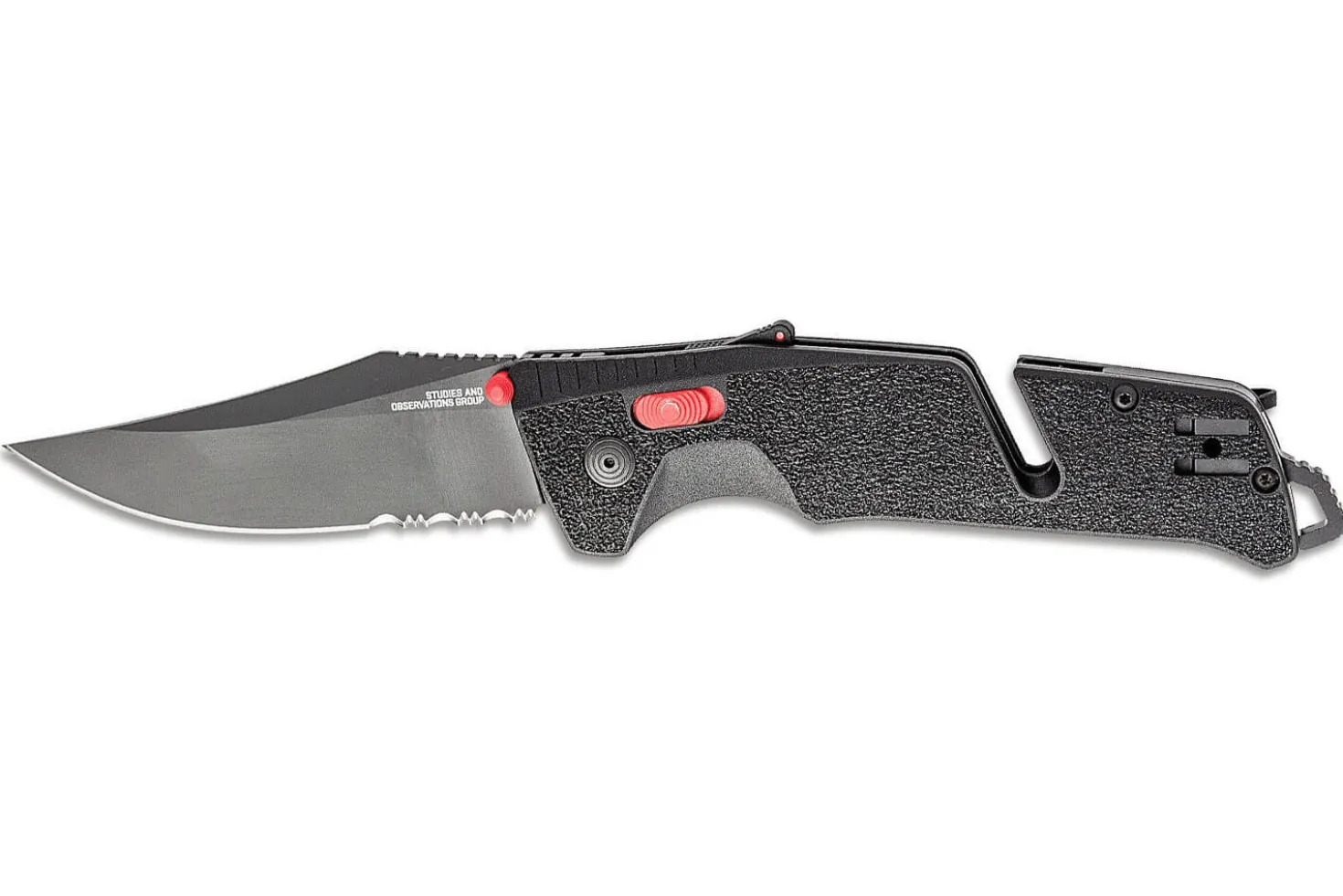 Couteau pliant SOG Trident AT SGTRIDSBKR semi-denté manche en nylon/fibres de verre 13,5cm noir/rouge