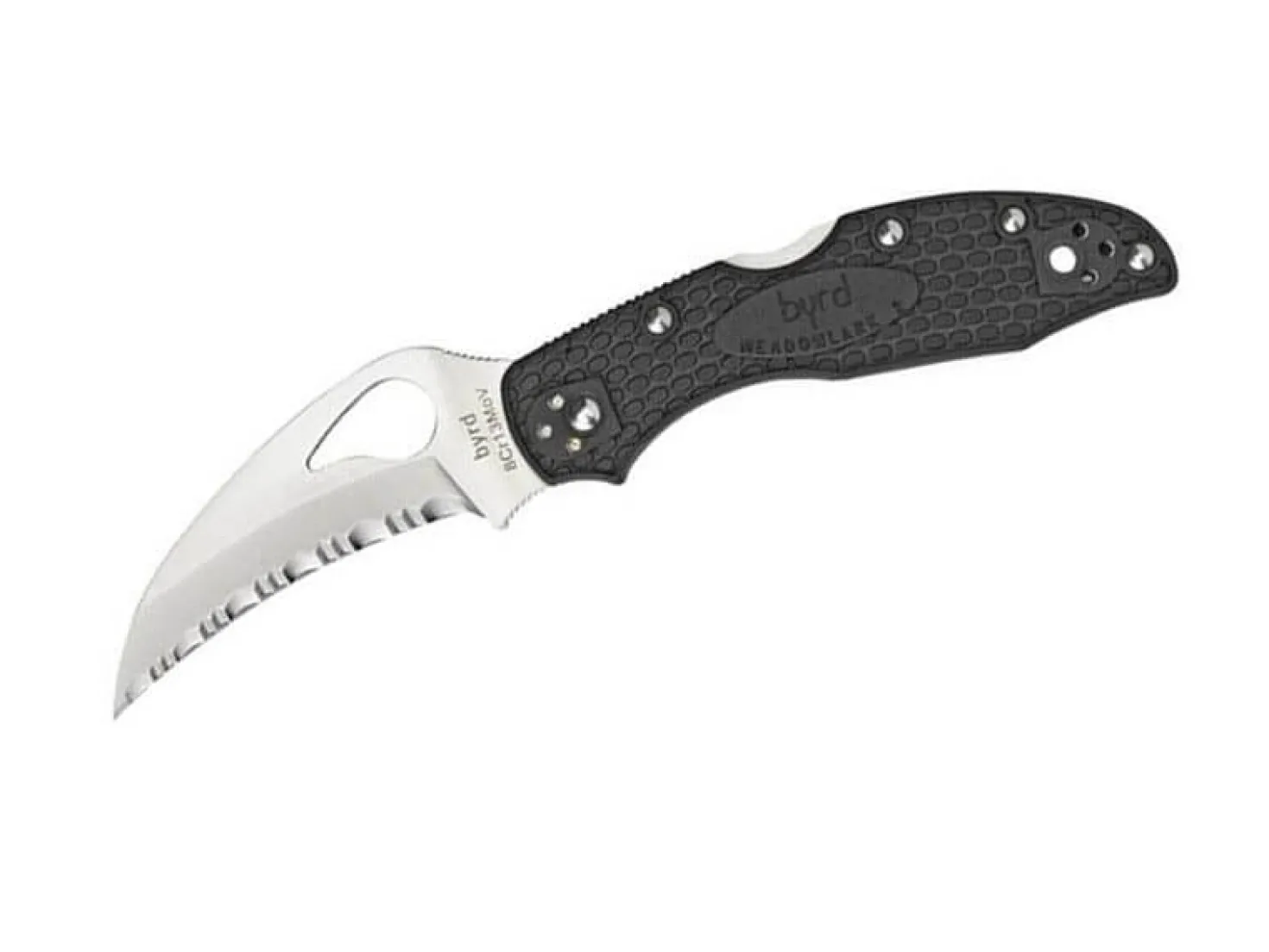 Couteau pliant Spyderco BYRD Hawkbill lame à dents manche noir 10cm
