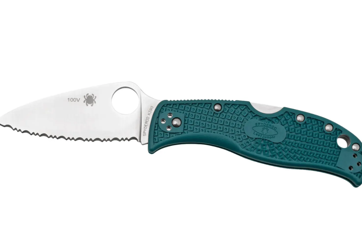 Couteau pliant Spyderco LeafJumper C262SBLK390 lame dentée manche nylon / fibre de verre bleu 11,3cm