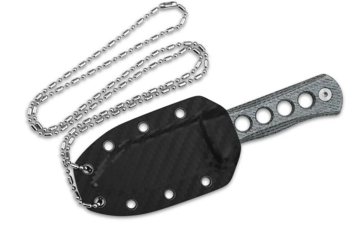 Couteau QSP Canary 141D1 lame en inox 7cm manche ajouré en micarta denim + étui kydex