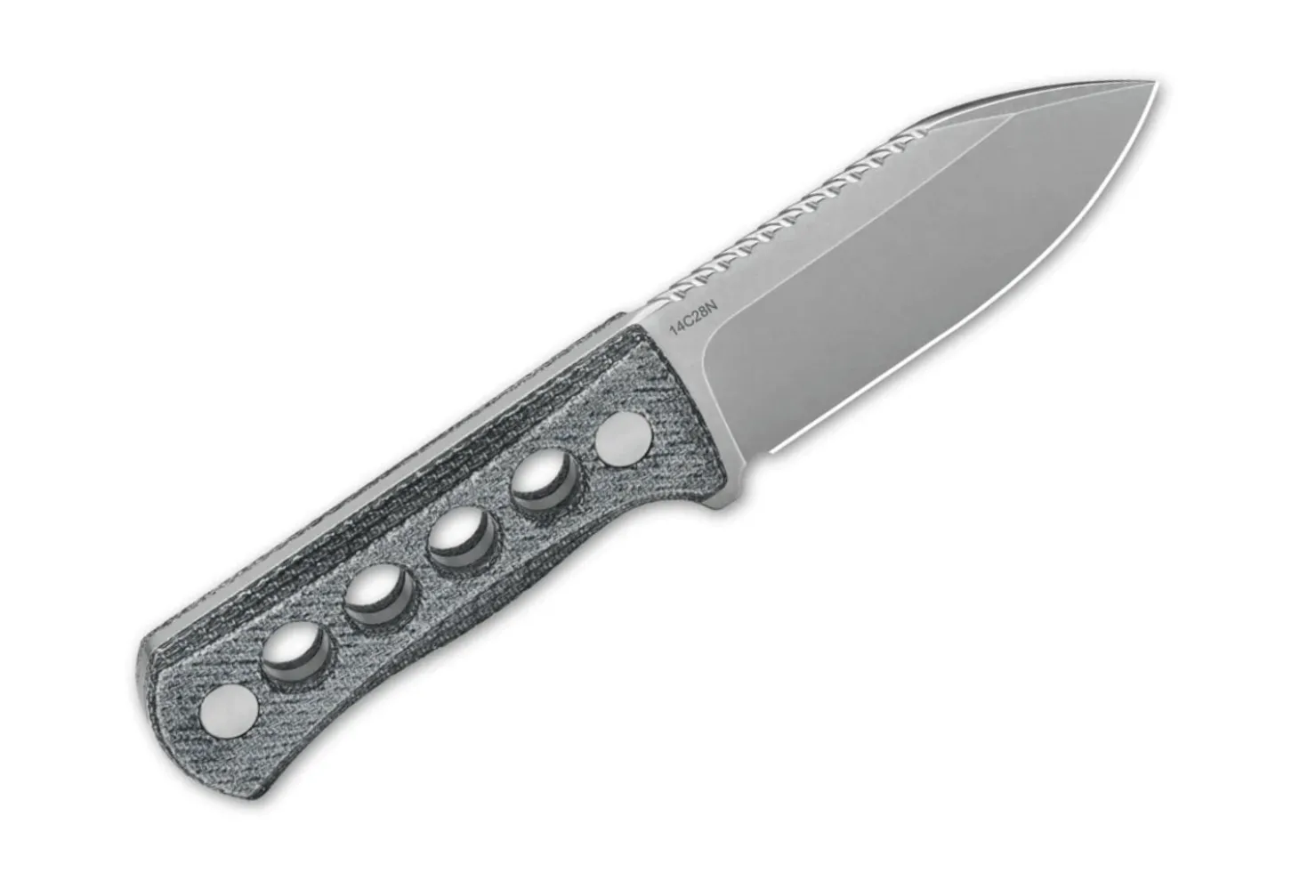 Couteau QSP Canary 141D1 lame en inox 7cm manche ajouré en micarta denim + étui kydex