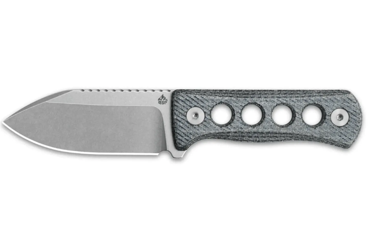 Couteau QSP Canary 141D1 lame en inox 7cm manche ajouré en micarta denim + étui kydex