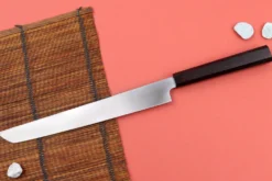 Couteau sakimaru 27cm japonais artisanal Hatsukokoro Shirasagi manche en ébène