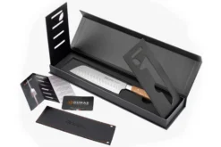 Couteau santoku alvéolé 18cm 32 Dumas Signature manche en chêne vert