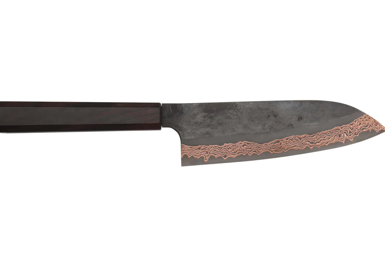 Couteau santoku 18cm japonais artisanal Hatsukokoro Yorokobi Kurouchi Damas