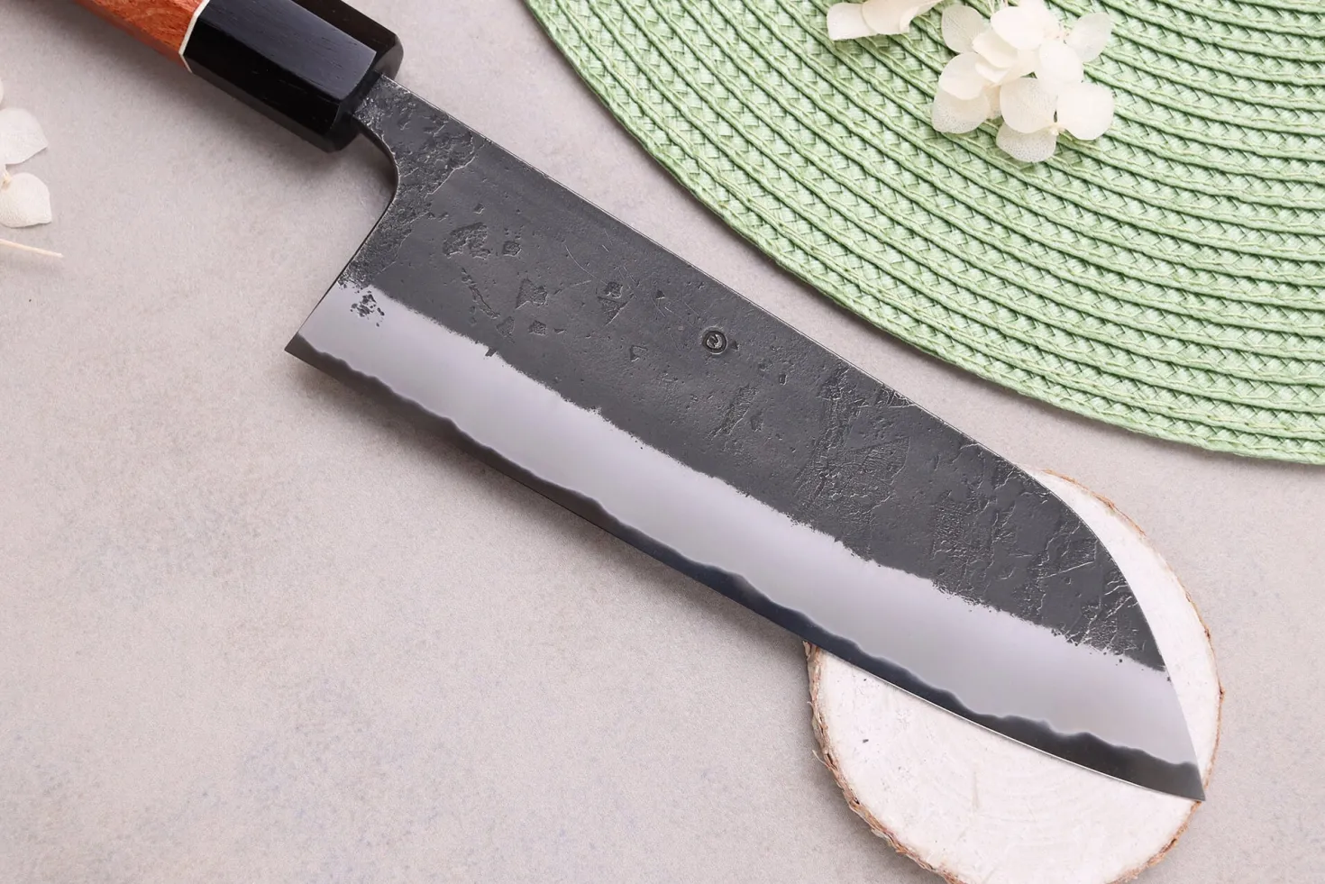 Couteau santoku 18cm japonais artisanal Masashi Yamamoto BS1 Black Nashiji