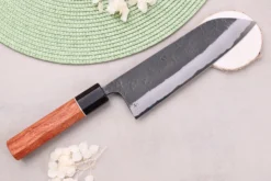 Couteau santoku 18cm japonais artisanal Masashi Yamamoto BS1 Black Nashiji