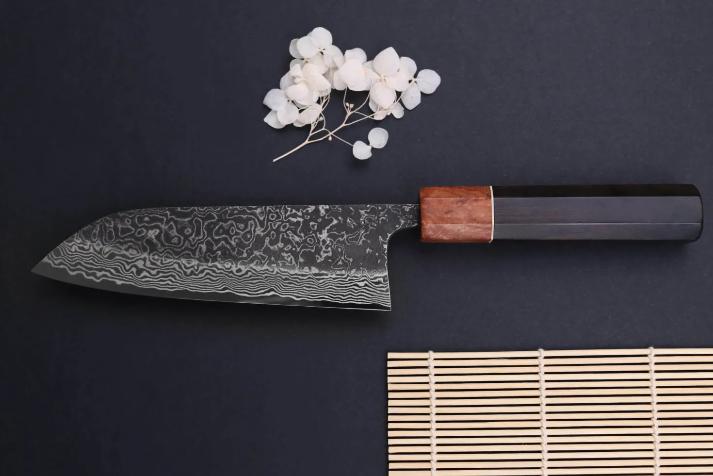 Couteau santoku 16,5cm japonais artisanal Masashi Yamamoto SLD Kuro damas
