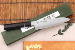 Couteau santoku 19,5cm japonais artisanal Sukenari ZDP-189 San Maï manche en ébène