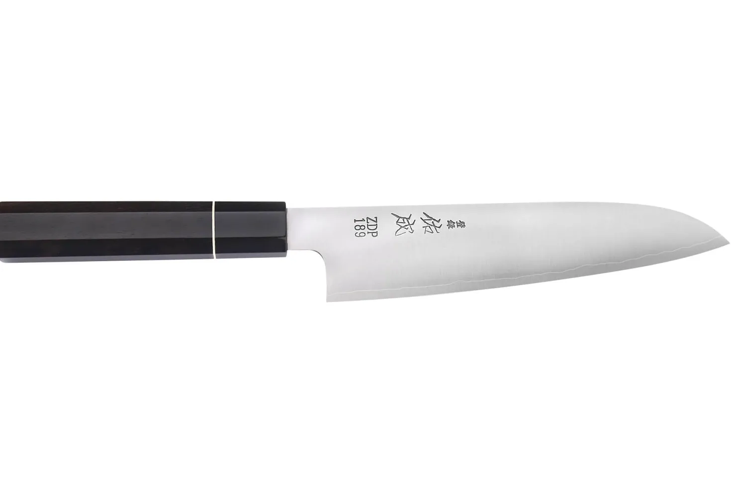 Couteau santoku 19,5cm japonais artisanal Sukenari ZDP-189 San Maï manche en ébène
