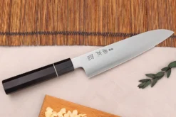 Couteau santoku 19,5cm japonais artisanal Sukenari ZDP-189 San Maï manche en ébène