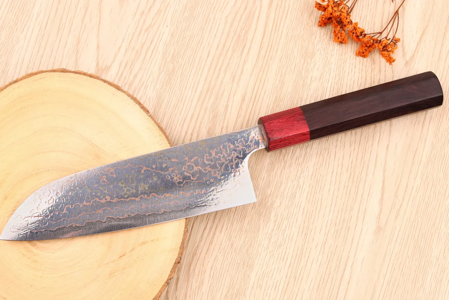 Couteau santoku 16,5cm japonais artisanal Takeshi Saji VG10 Rainbow