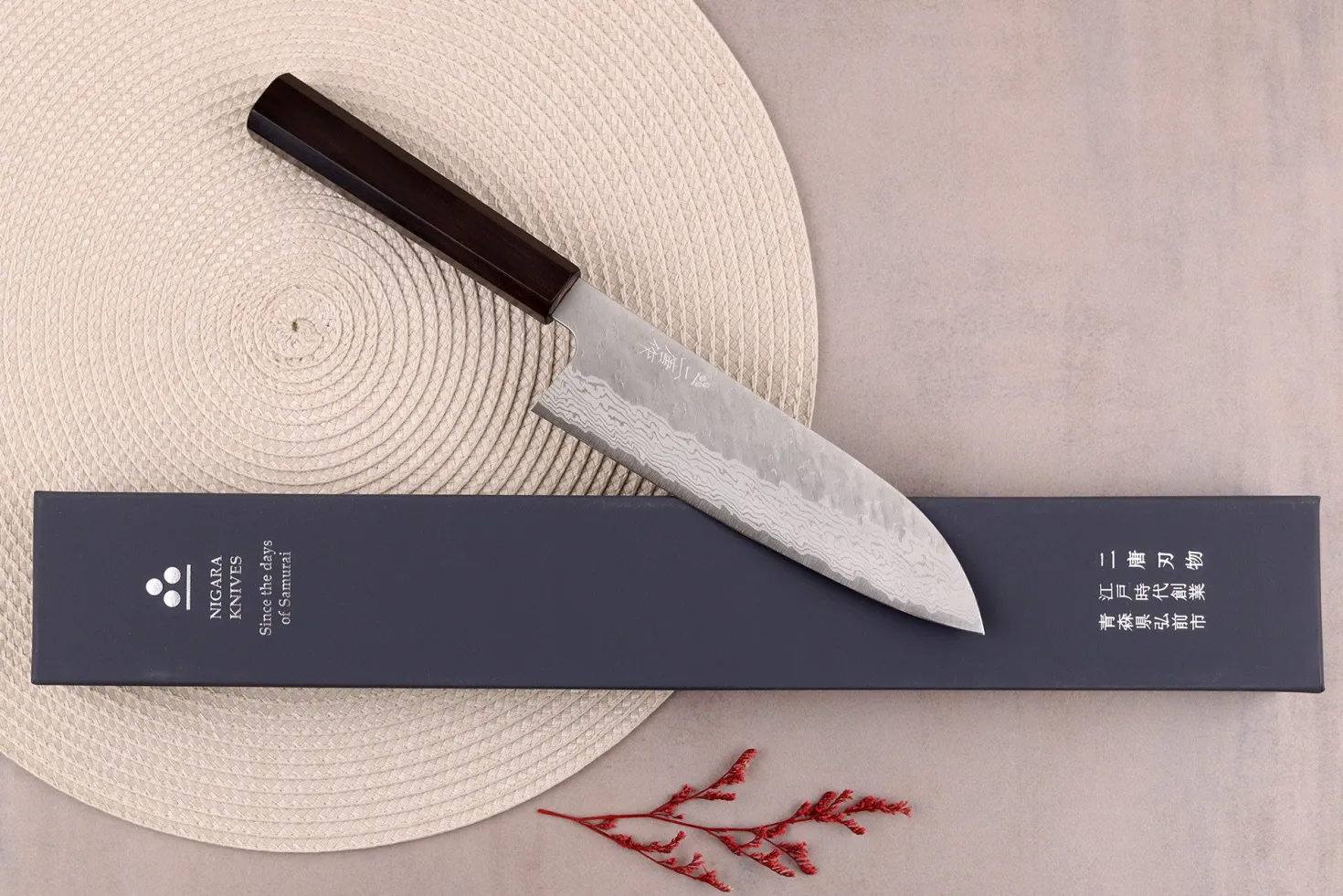 Couteau santoku 17cm japonais artisanal Nigara Hamono Tsuchime VG10 damas