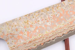 Couteau santoku 16,5cm japonais artisanal Takeshi Saji VG10 Rainbow Nashiji
