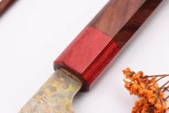 Couteau santoku 16,5cm japonais artisanal Takeshi Saji VG10 Rainbow Nashiji